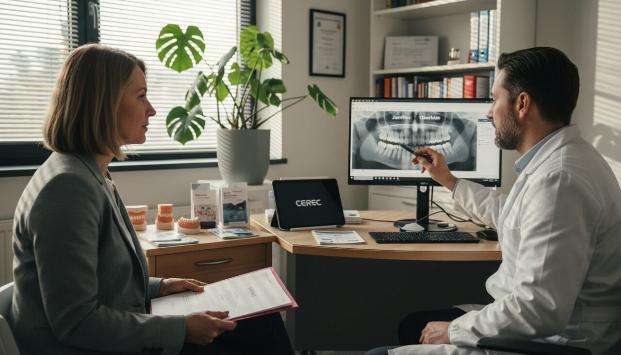 Ein Patient bespricht gemeinsam mit seinem Zahnarzt die Leistungen seiner Zahnzusatzversicherung.