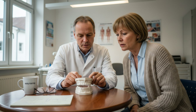 Im Gespräch mit dem Zahnarzt informiert sich der Patient über verschiedene Behandlungsmöglichkeiten und lässt sich individuell beraten.