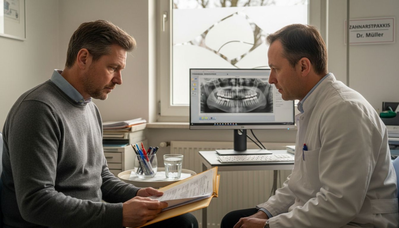 Patient und Zahnarzt besprechen gemeinsam den Ablauf der Behandlung.